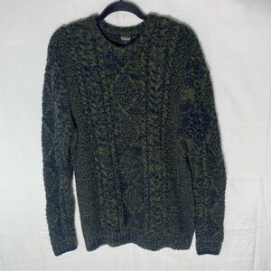Far West Green & Navy Blue Cable Knit Crew Neck Pullover Sweater L
